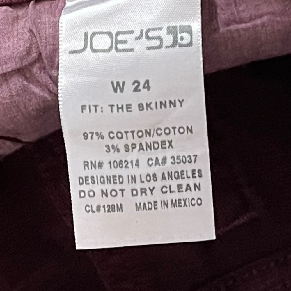 JOE’S JEAN’S (LADIES), SIZE 24”W, COATED BORDEAUX COLOR - Picture 6 of 6